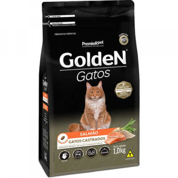 Ração Golden Gatos Adultos Catrados Salmão 1 kg