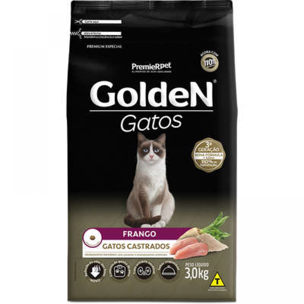 Ração Golden Gatos Adultos Castrados Frango 3 kg