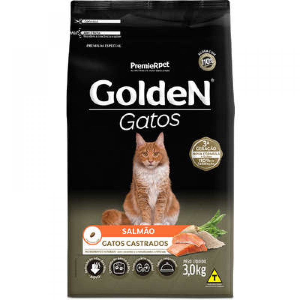 Ração Golden Gatos Adultos Catrados Salmão 3 kg