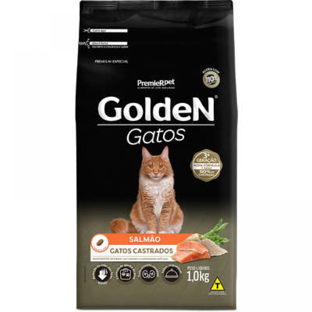 Ração Golden Gatos Adultos Catrados Salmão 1 kg