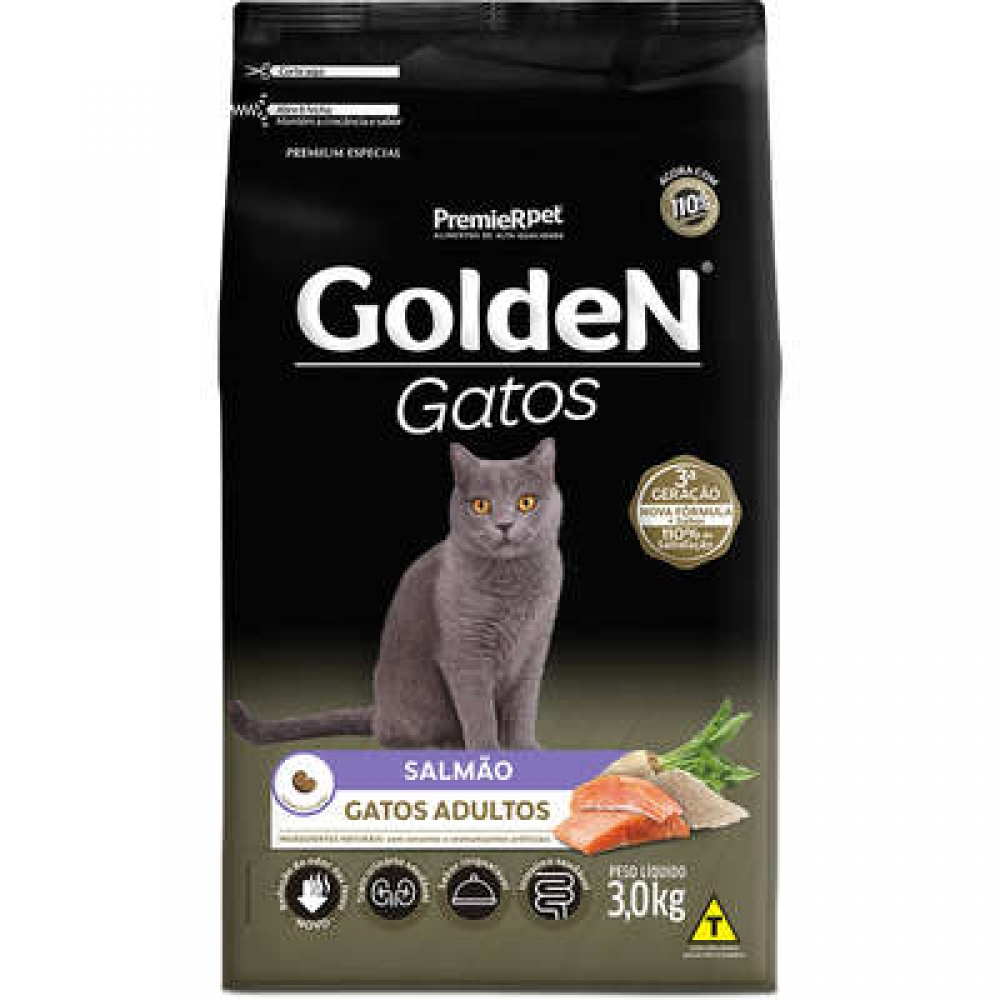 Ração Golden Gatos Adultos Salmão 3 kg
