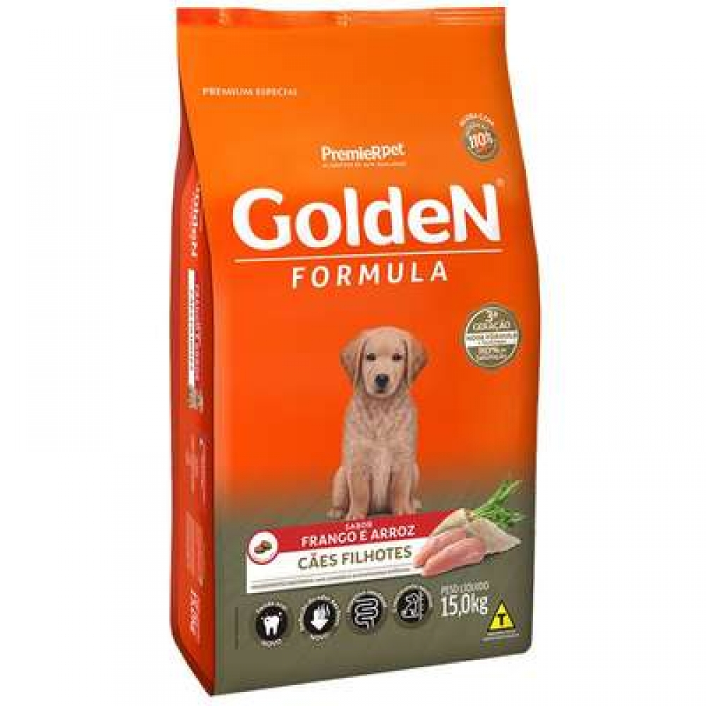 Ração Golden Cães Filhotes Raças Grandes Frango e Arroz 15kg